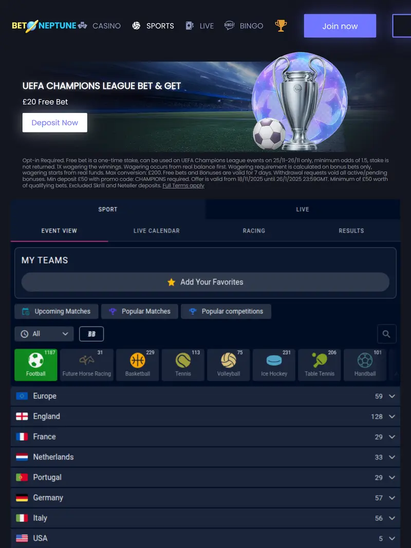 Betneptune - homepage (tablet)