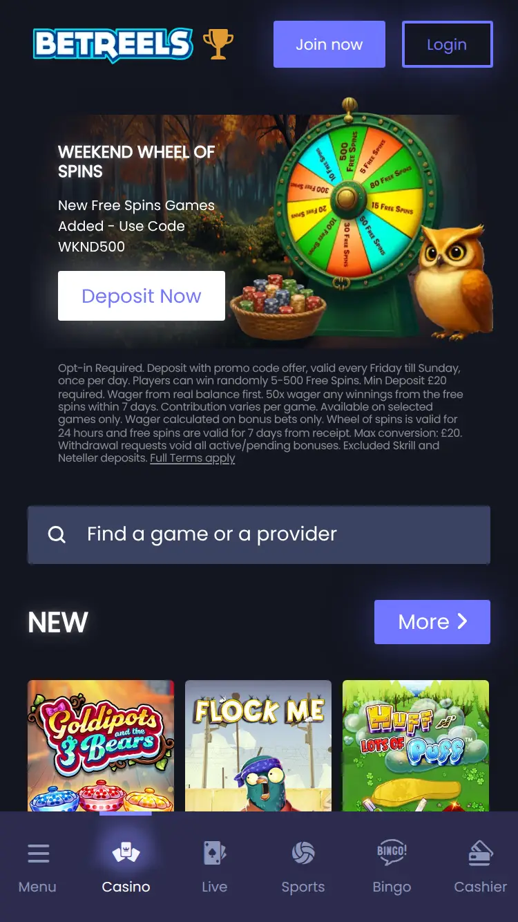 Betreels - homepage (mobile)