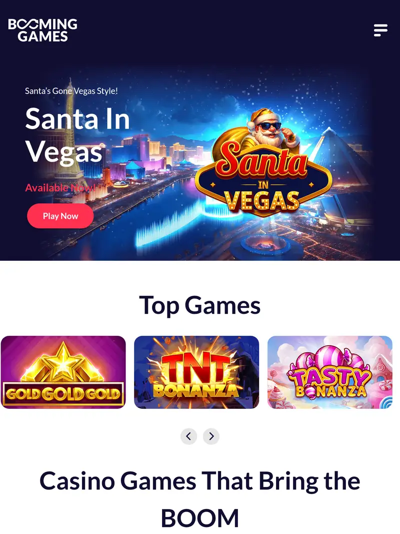 Booming Games - homepage (tablet)
