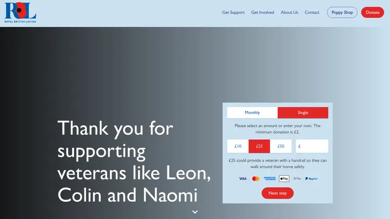 Royal British Legion - homepage (desktop)