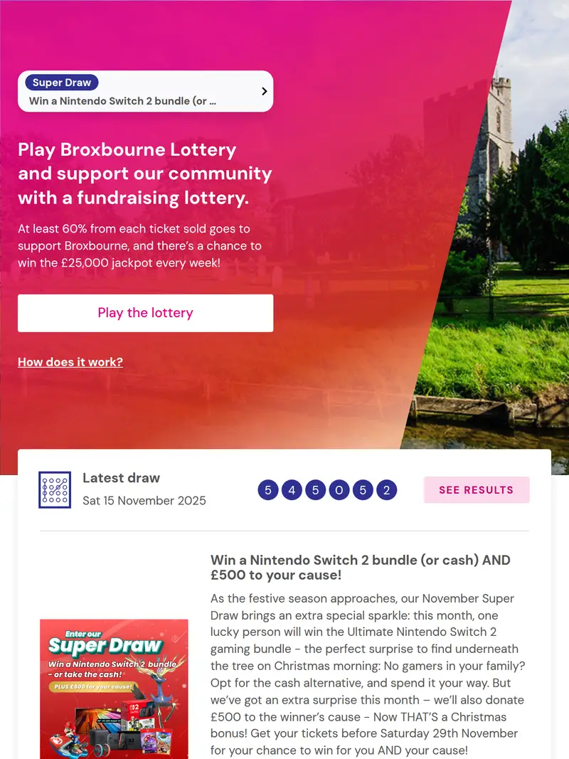 Broxbourne Lottery - homepage (tablet)