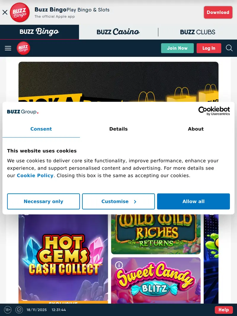 Buzz Bingo - homepage (tablet)