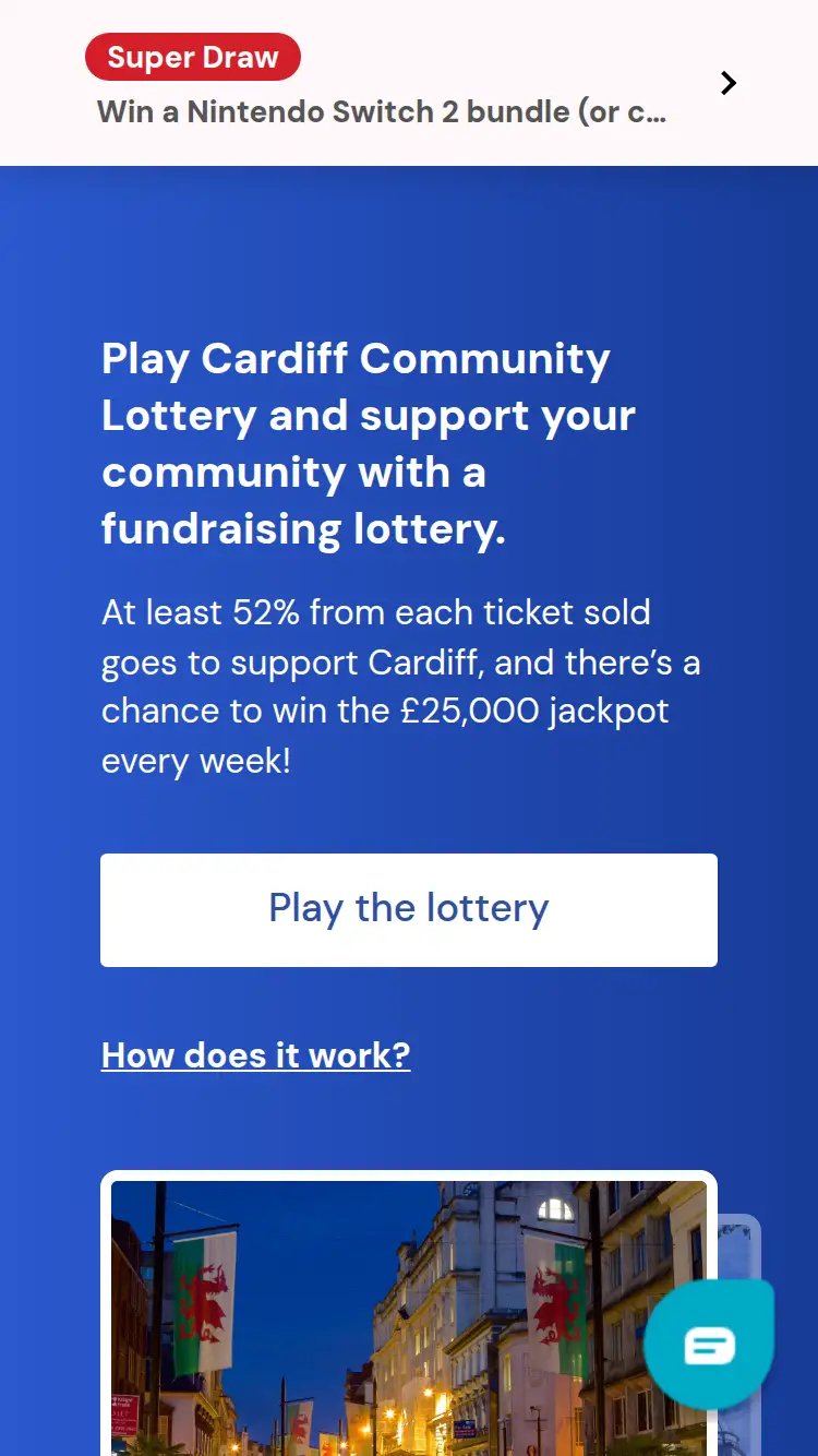 Cardiffcommunity Lottery - homepage (mobile)