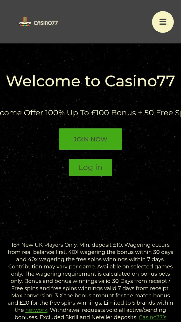 Casino77 - homepage (mobile)