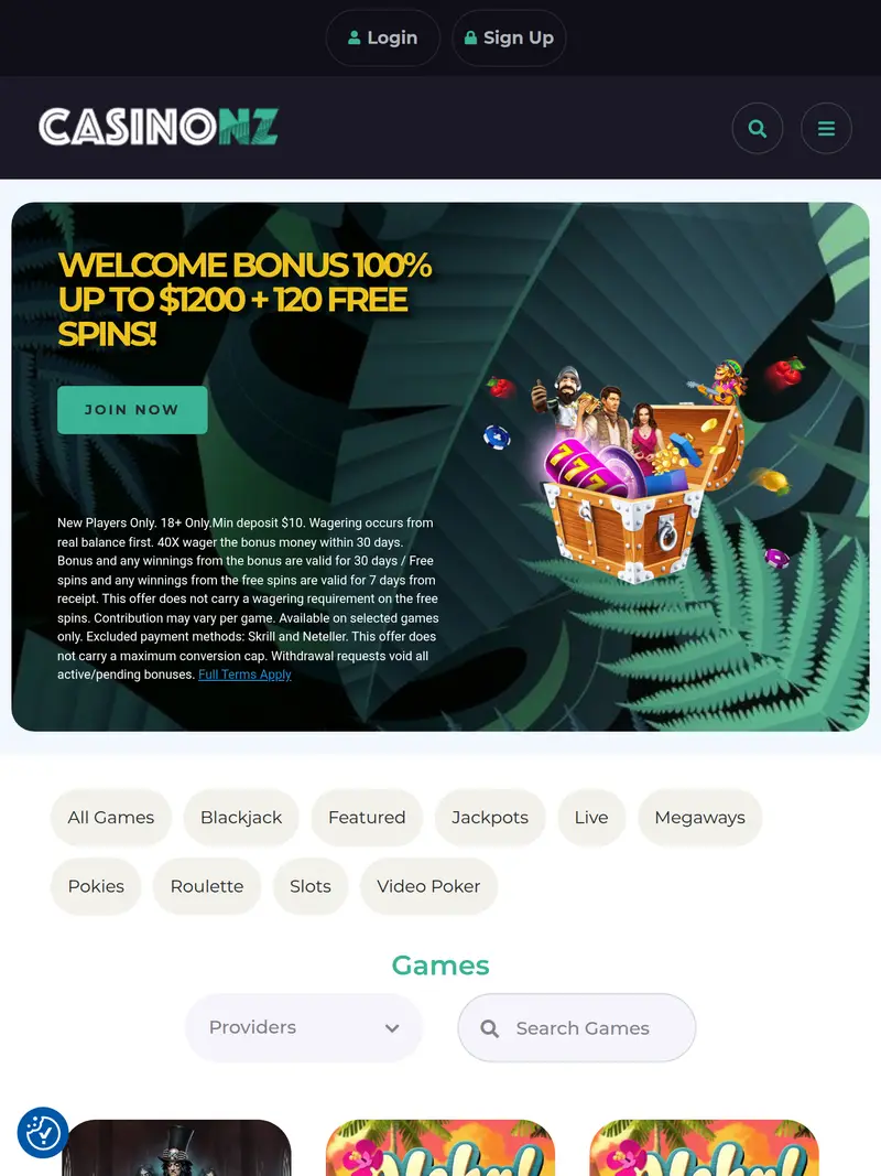 Casinonz - homepage (tablet)