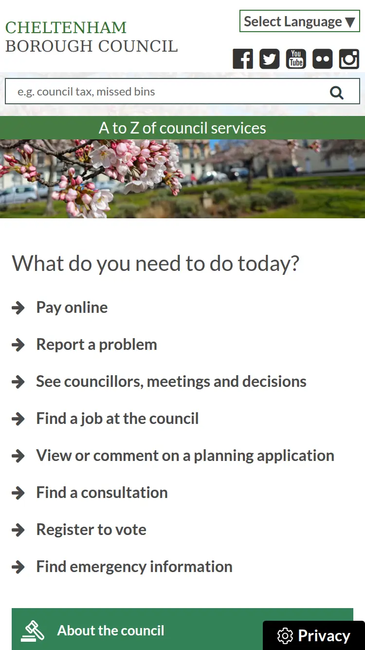 Cheltenham.gov - homepage (mobile)