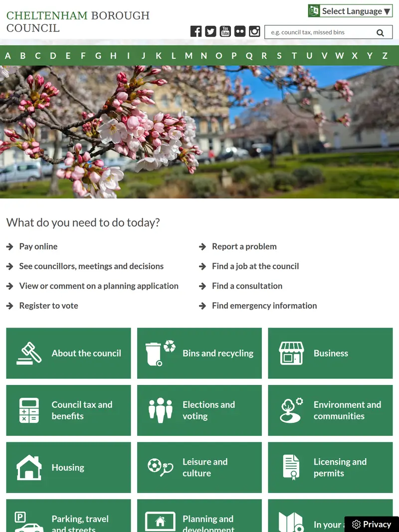 Cheltenham.gov - homepage (tablet)