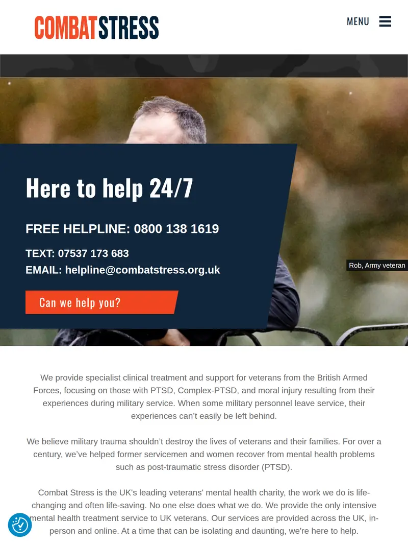 Combat Stress - homepage (tablet)