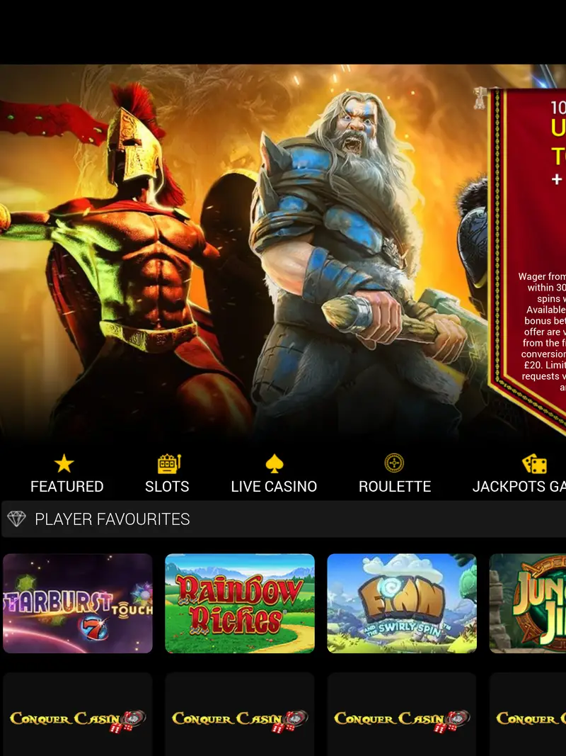 Conquer Casino - homepage (tablet)