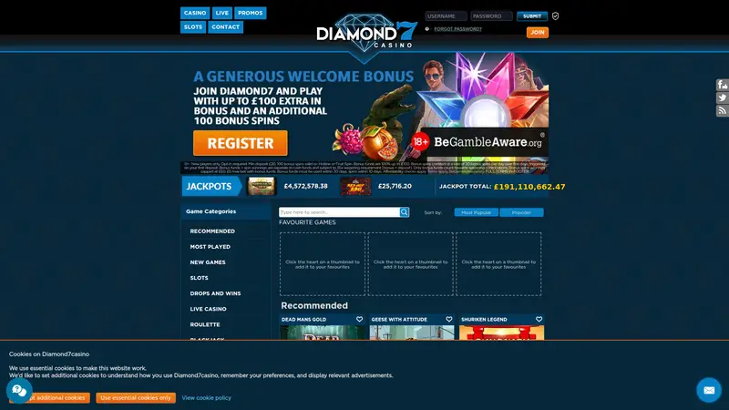 Diamond7 Casino - homepage (desktop)