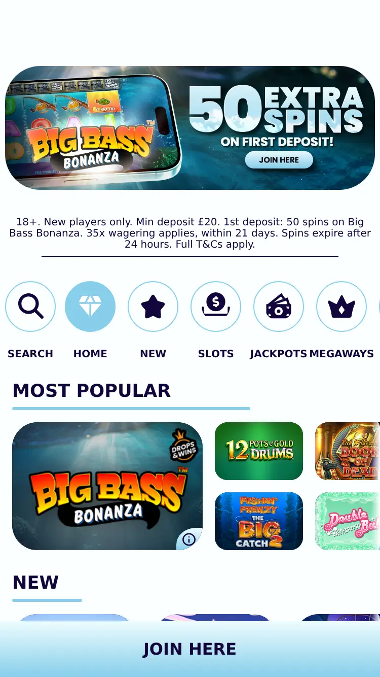 Dream Jackpot - homepage (mobile)