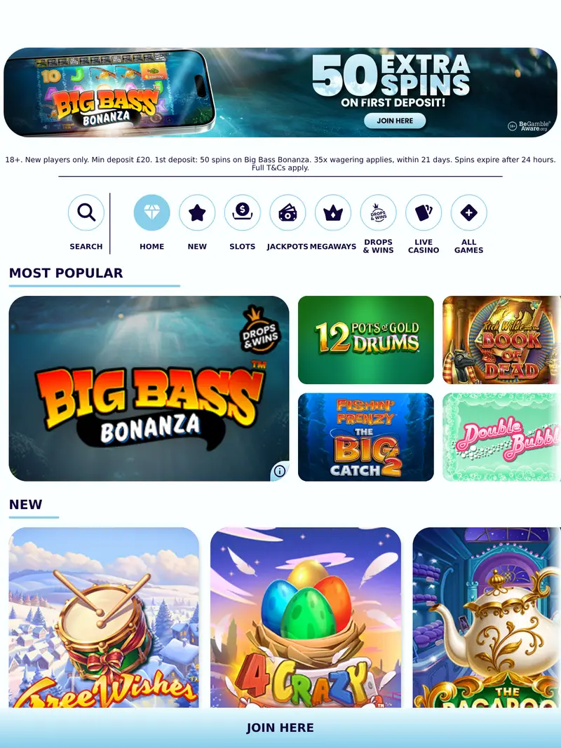 Dream Jackpot - homepage (tablet)