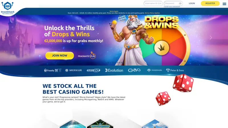 Drueckglueck - homepage (desktop)