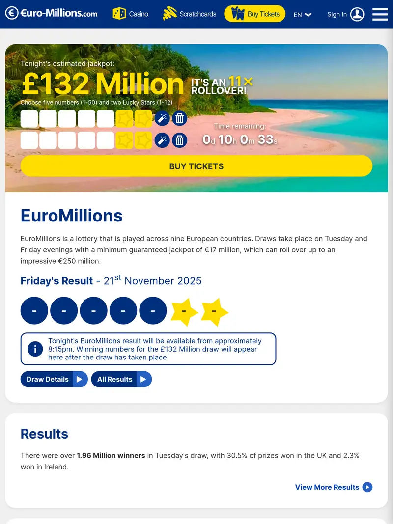 Euro Millions - homepage (tablet)