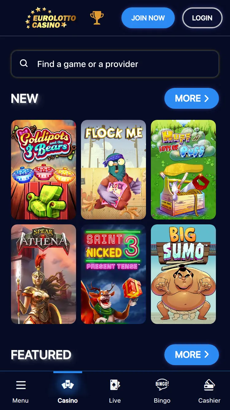 Euro Lotto Casino - homepage (mobile)