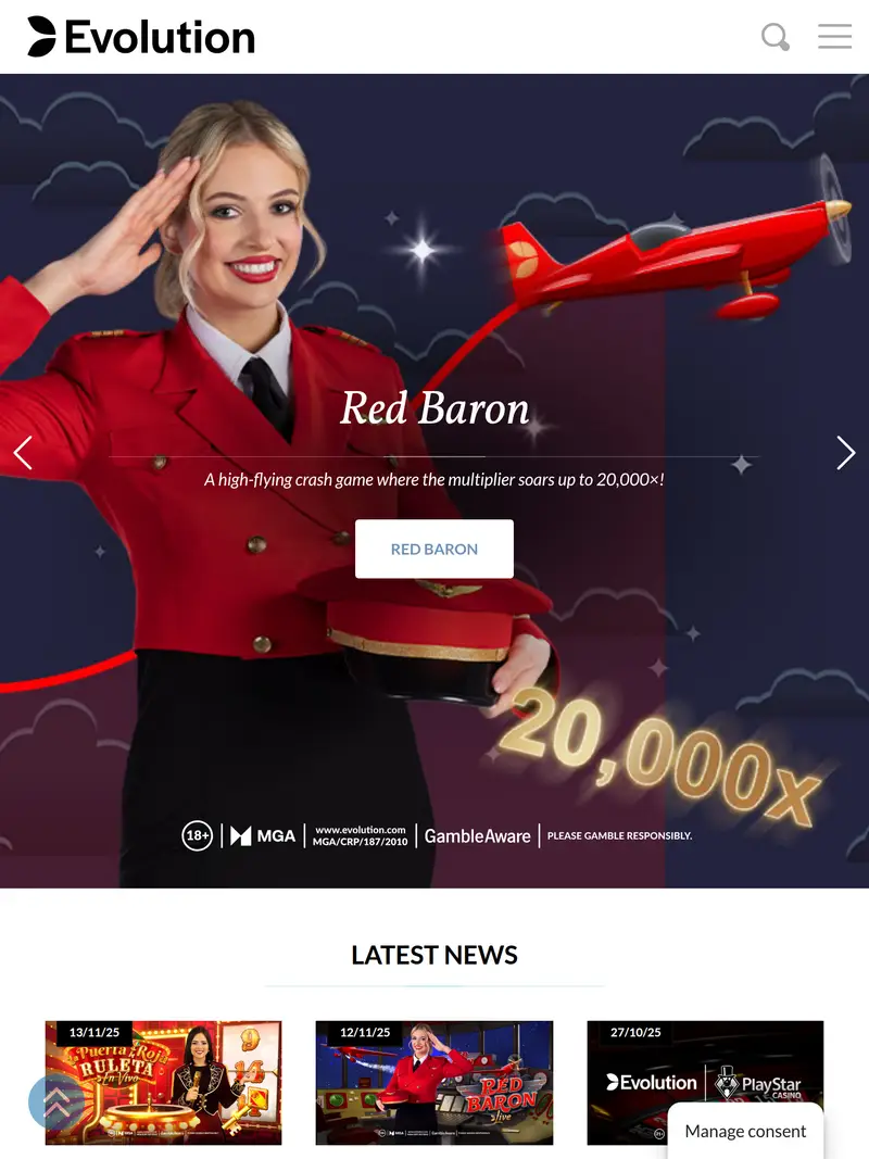 Evolution Gaming - homepage (tablet)