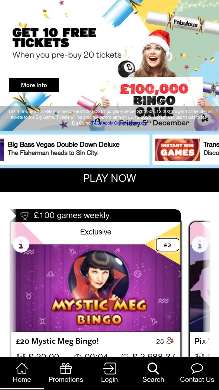 Fabulous Bingo - homepage (mobile)