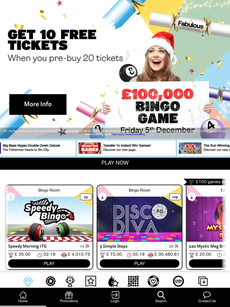 Fabulous Bingo - homepage (tablet)