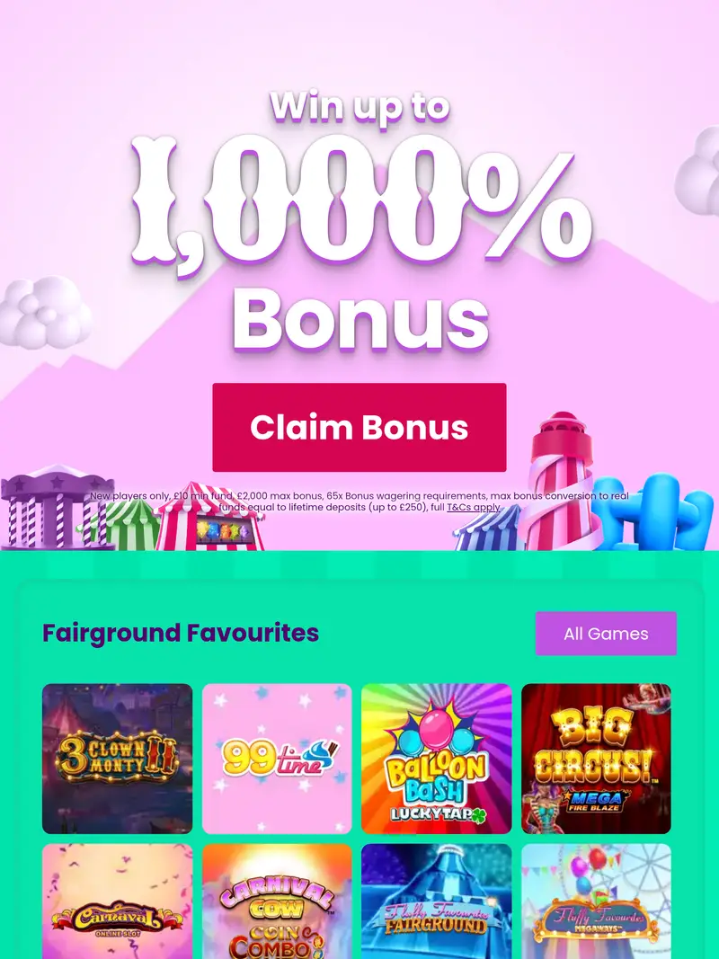 Fairground Slots - homepage (tablet)