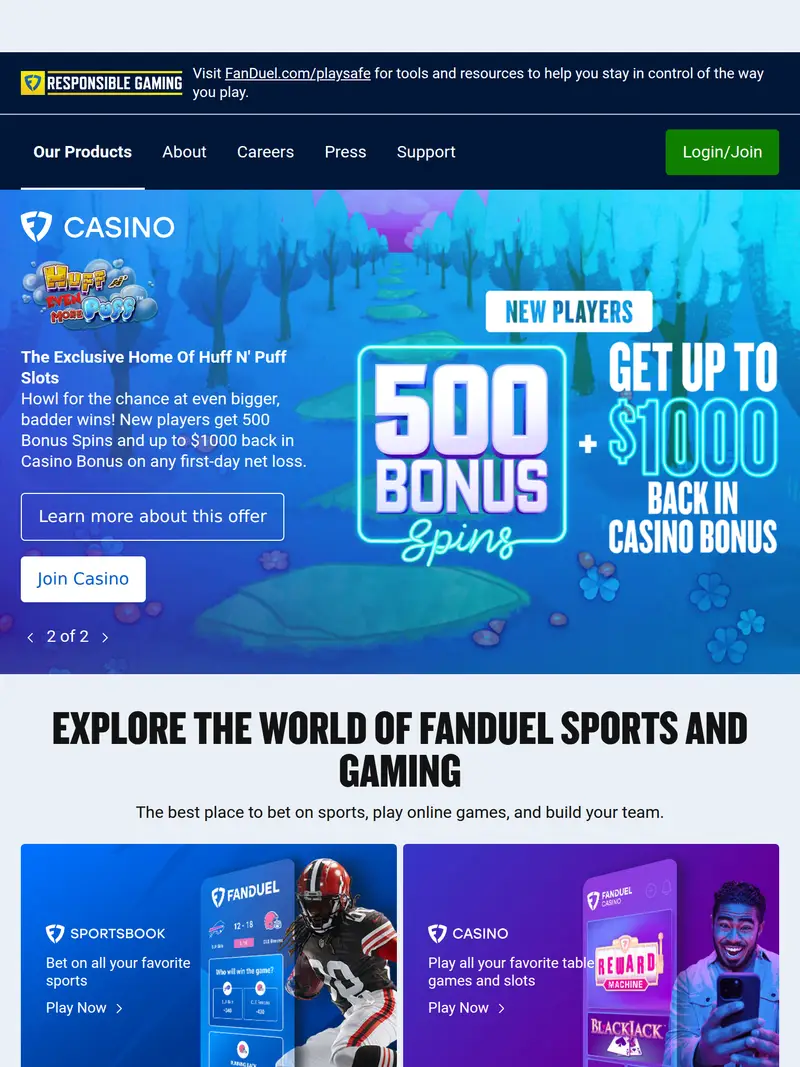 Fanduel - homepage (tablet)