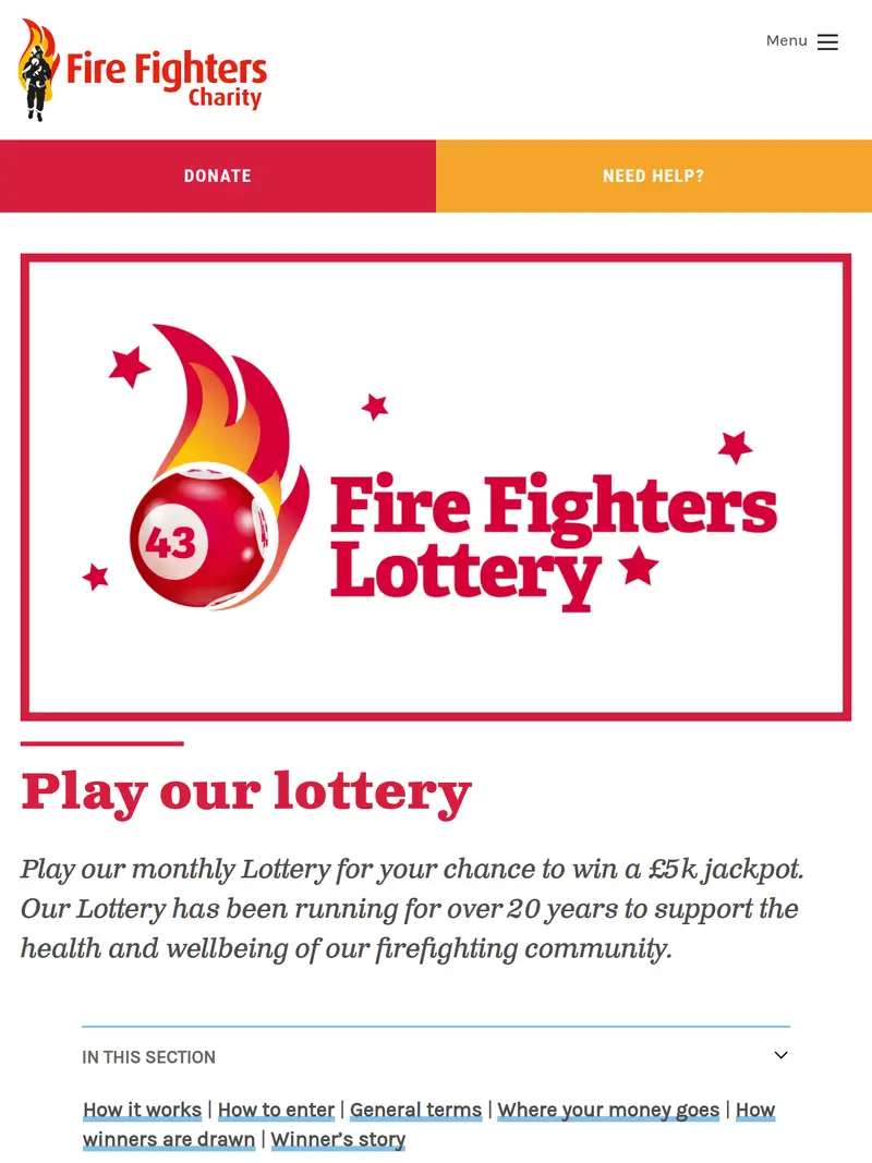 Firefighterscharity - homepage (tablet)
