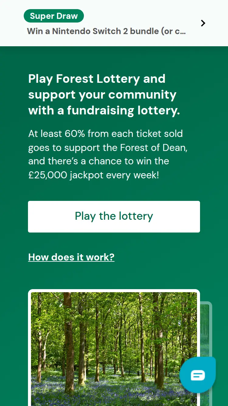 Forest Lottery - homepage (mobile)