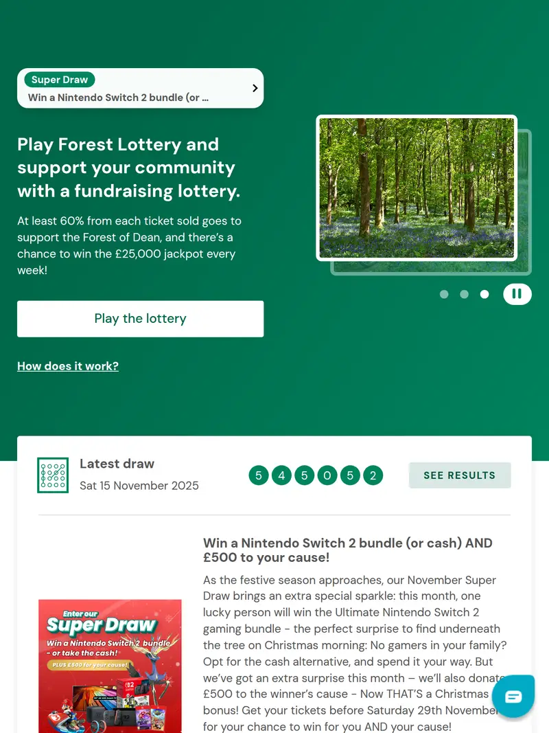 Forest Lottery - homepage (tablet)
