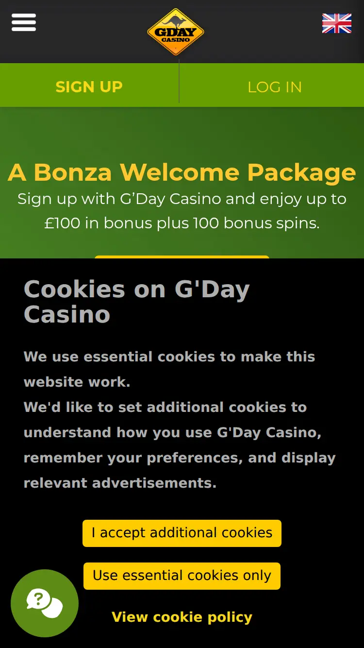 Gday Casino - homepage (mobile)