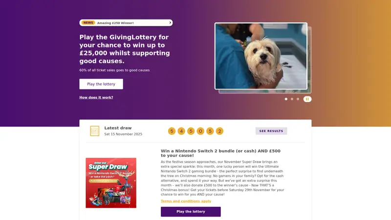 Giving Lottery - homepage (desktop)