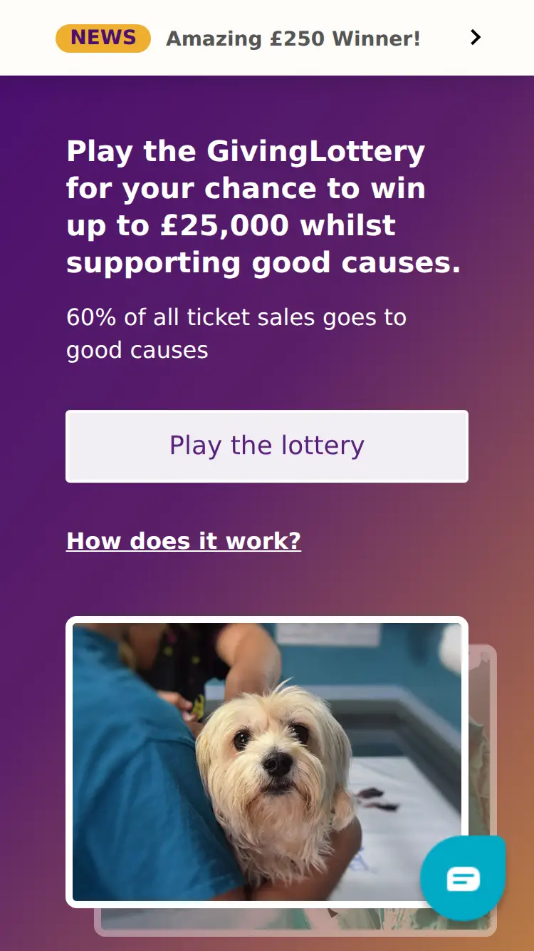 Giving Lottery - homepage (mobile)