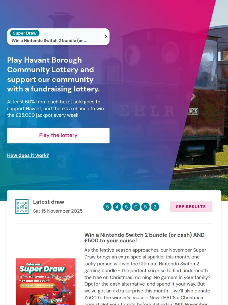 Havant Lottery - homepage (tablet)