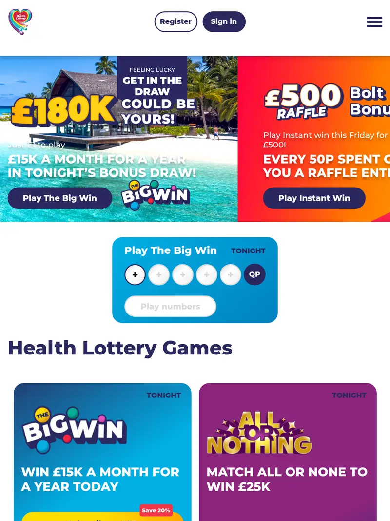 Health Lottery - homepage (tablet)