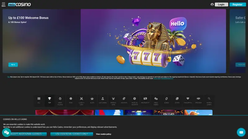 Hello Casino - homepage (desktop)
