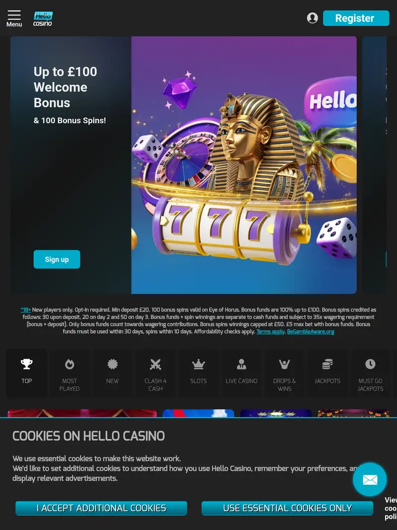 Hello Casino - homepage (tablet)