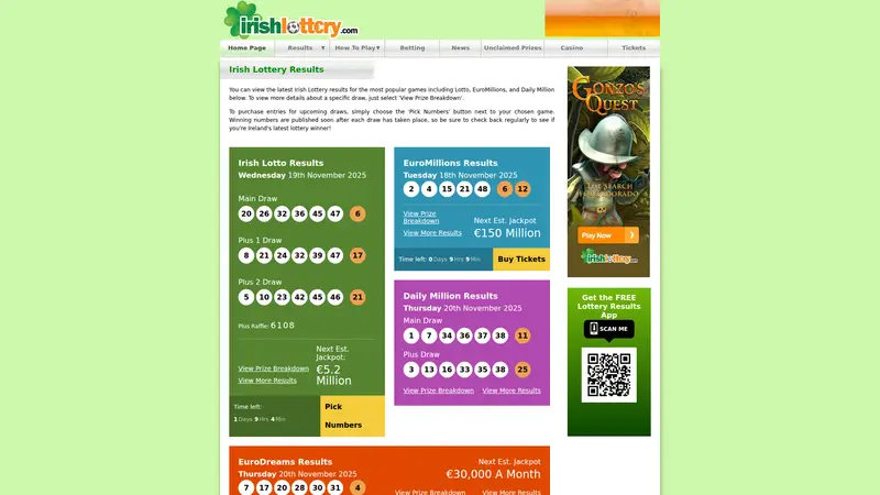 Irish Lottery - homepage (desktop)