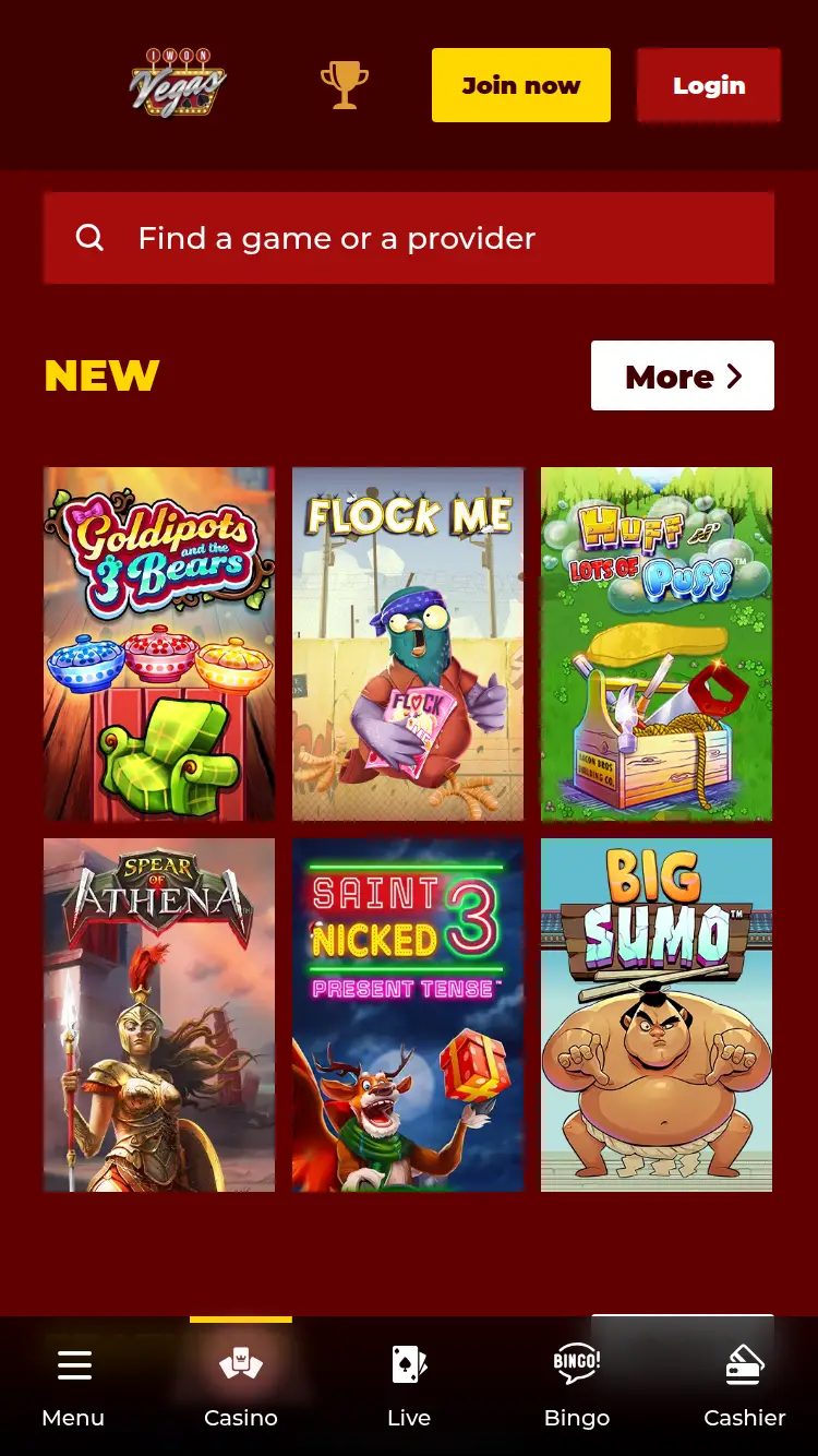 Iwon Vegas - homepage (mobile)