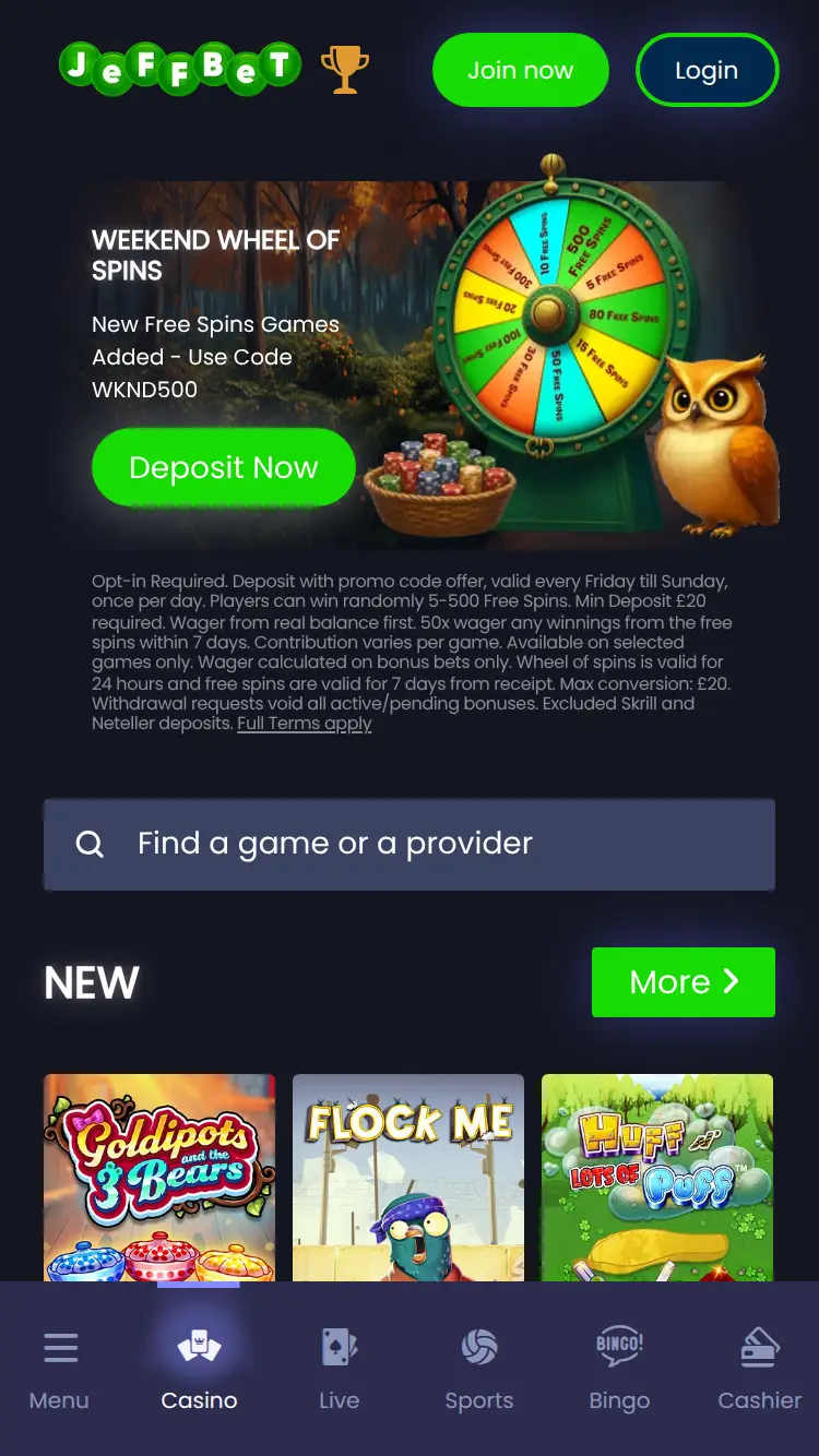 Jeff Bet - homepage (mobile)