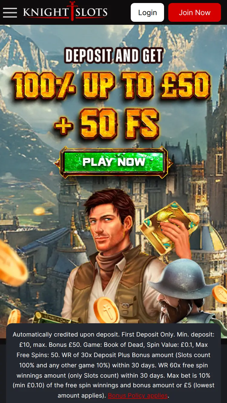 Knight Slots - homepage (mobile)