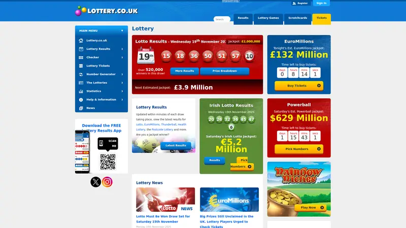 Lottery - homepage (desktop)