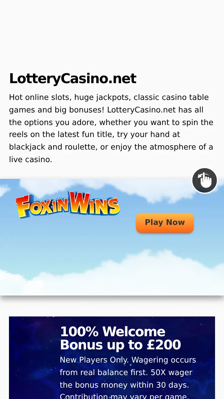 Lottery Casino - homepage (mobile)