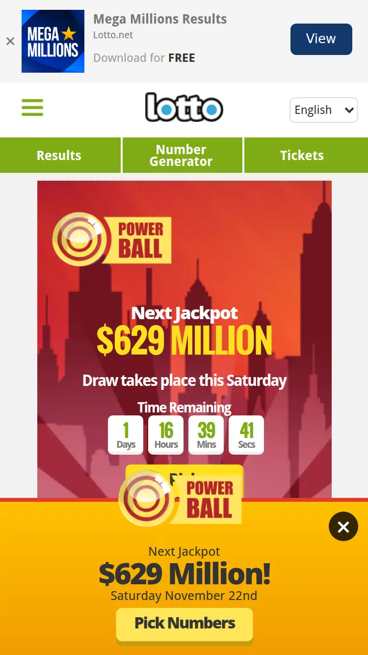 Lotto - homepage (mobile)
