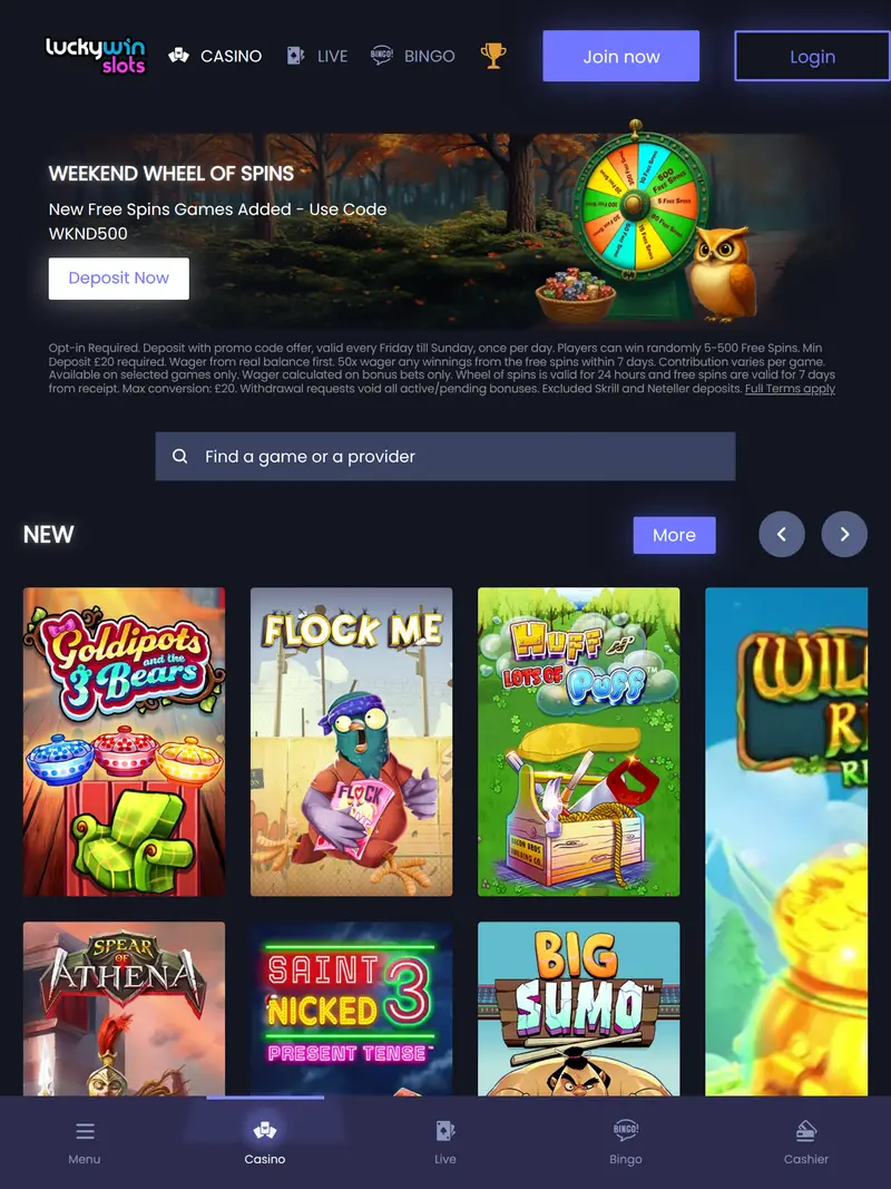 Lucky Win Slots - homepage (tablet)