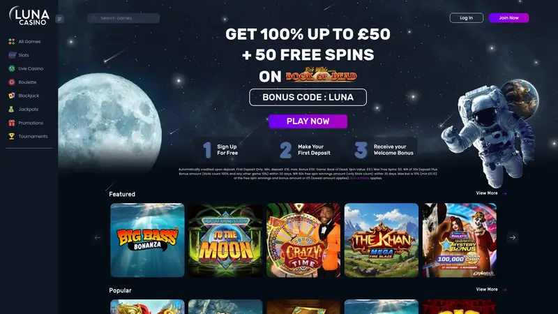 Luna Casino - homepage (desktop)
