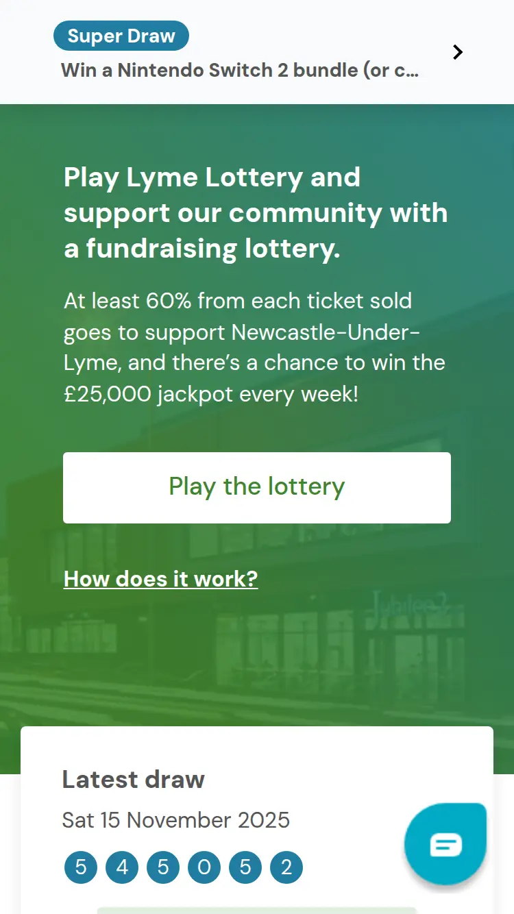 Lyme Lottery - homepage (mobile)