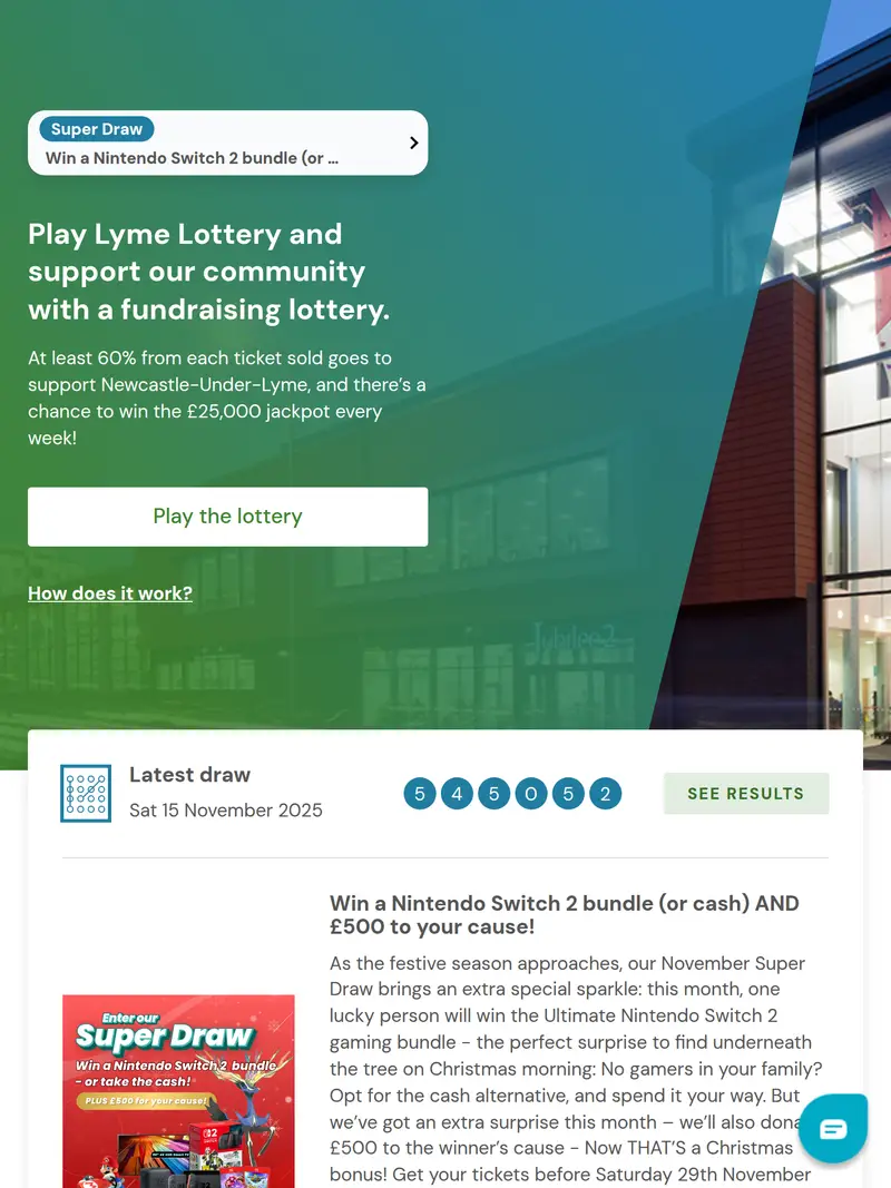 Lyme Lottery - homepage (tablet)