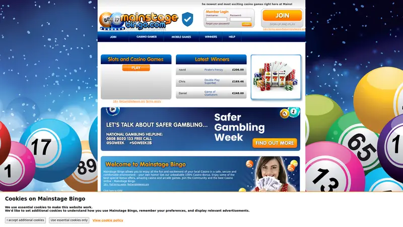 Mainstage Bingo - homepage (desktop)