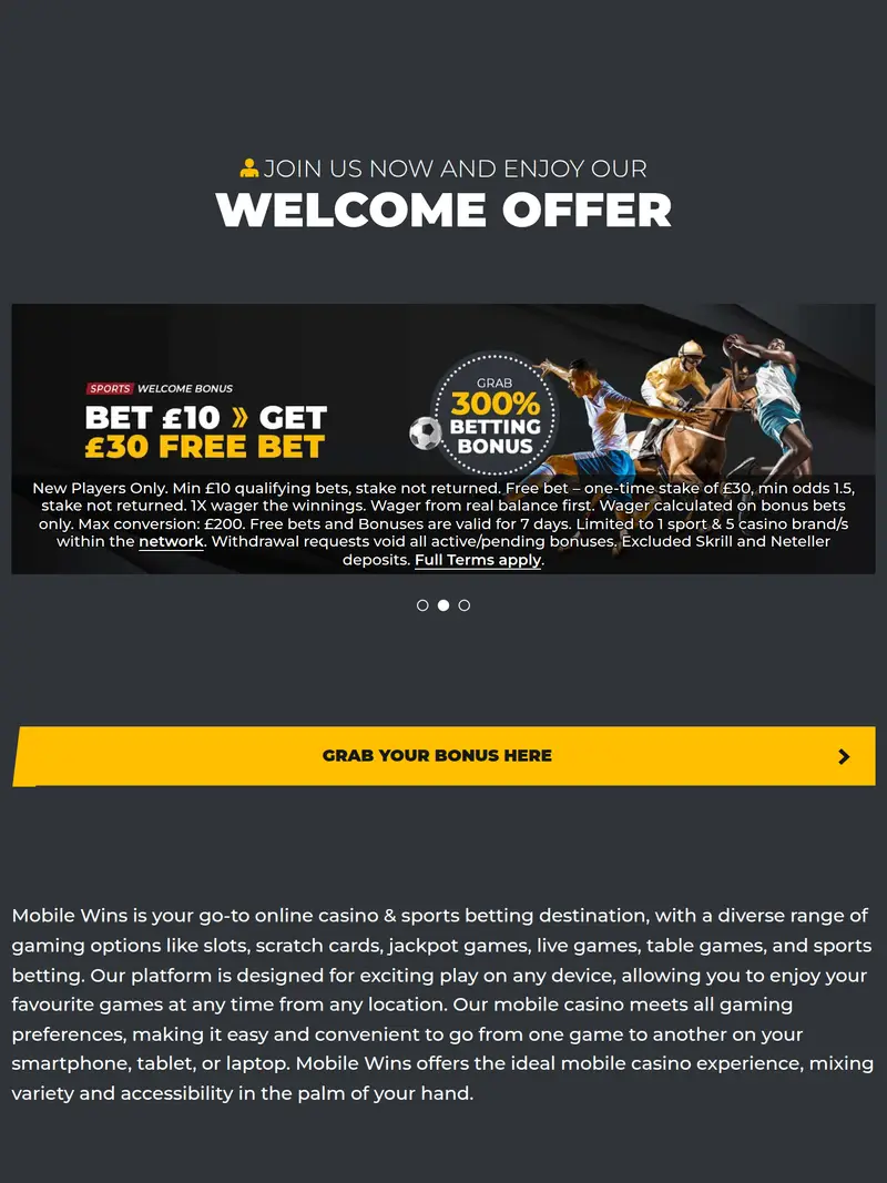 Mobile Wins - homepage (tablet)