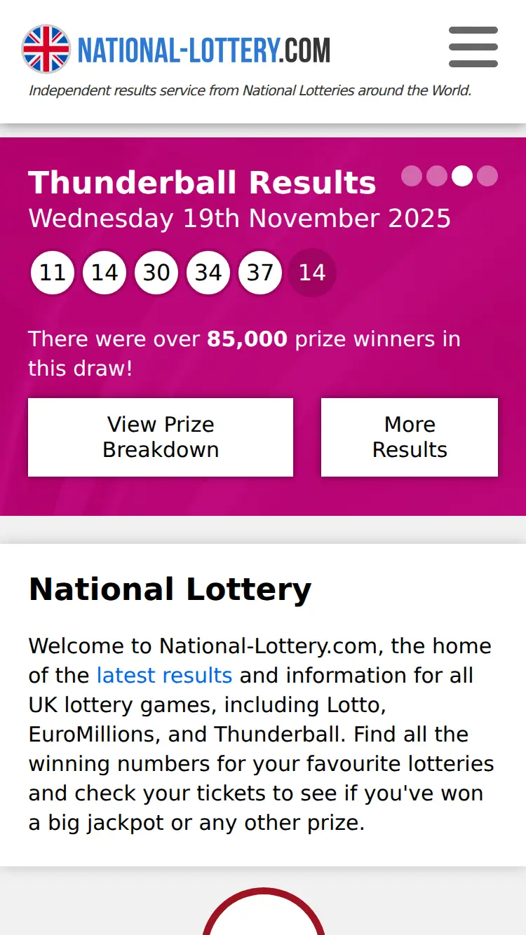 National Lottery - homepage (mobile)