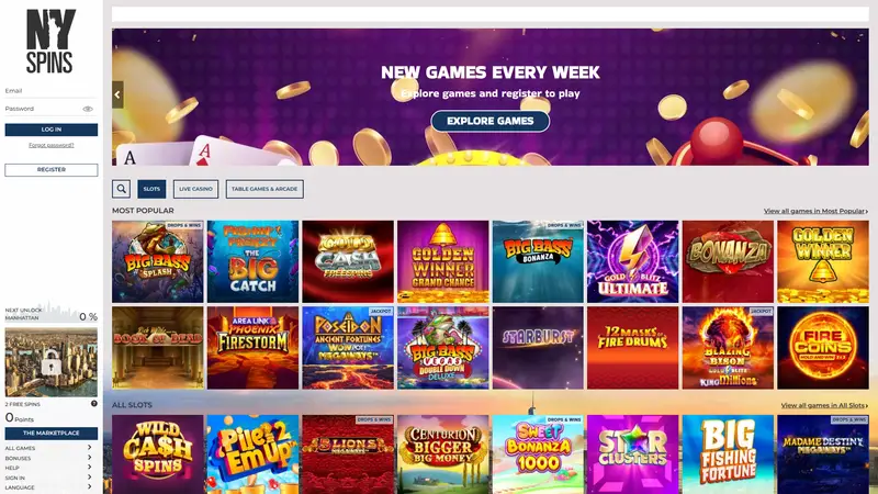 Nyspins - homepage (desktop)