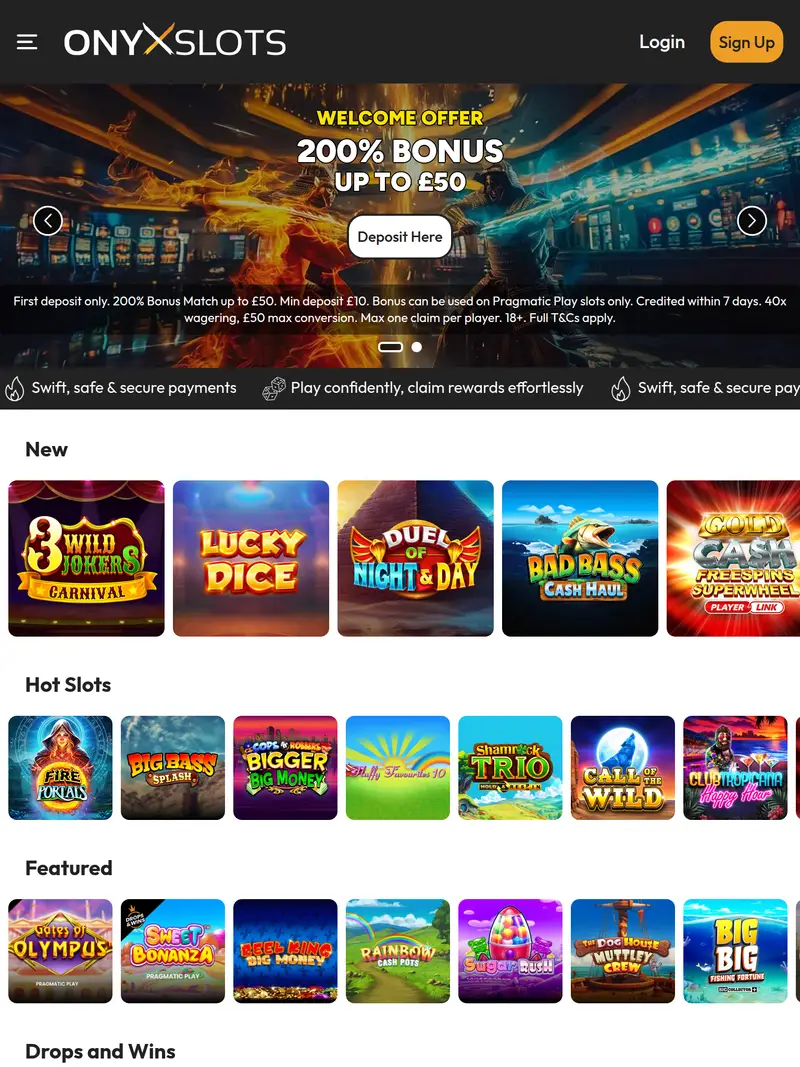 Onyx Slots - homepage (tablet)